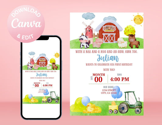 Farm Theme Birthday Invitation | Instant Download